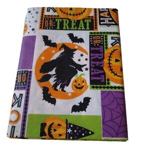 Halloween Tablecloth 54X68 Rectangle Pumpkins Skulls Black Vinyl Backing…